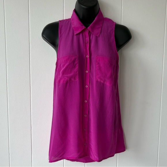 Guess Silk Fuchsia Sleeveless Blouse | Size Small - Picture 1 of 8